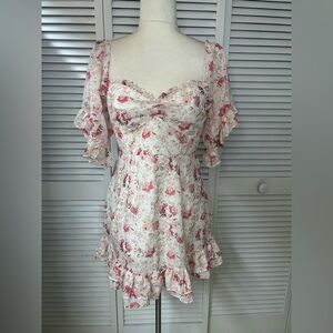 Saints + Secrets Floral Ruffle Dress‎ with Pink and Cream Tones